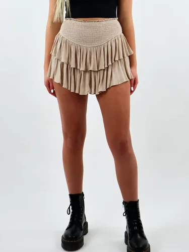 Vista 4 de Hilomirics Minifaldas para mujer, acampanadas, dobladillo con volantes, estilo casual, pantalones cortos