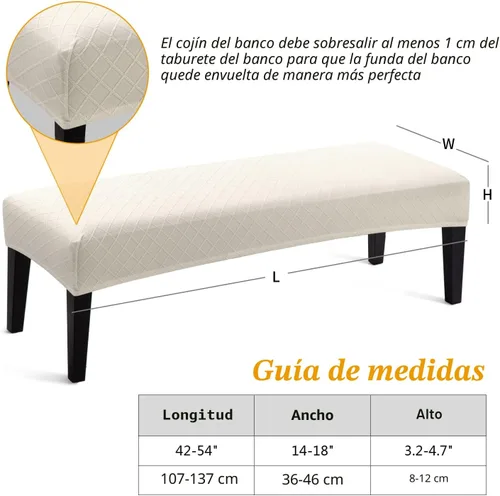 Vista 3 de Fuloon - Funda elástica de jacquard para banco de comedor, antipolvo, desmontable, funda para banco lavable, protector de cojín de asiento para Beige