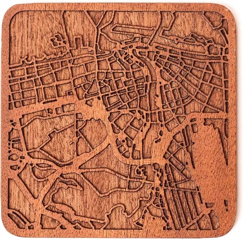 Vista 59 de Posavasos Amsterdam Map by O3 Design Studio, 1 pieza, posavasos de madera Sapele con mapa de la ciudad, hecho a mano, varias ciudades opcionales