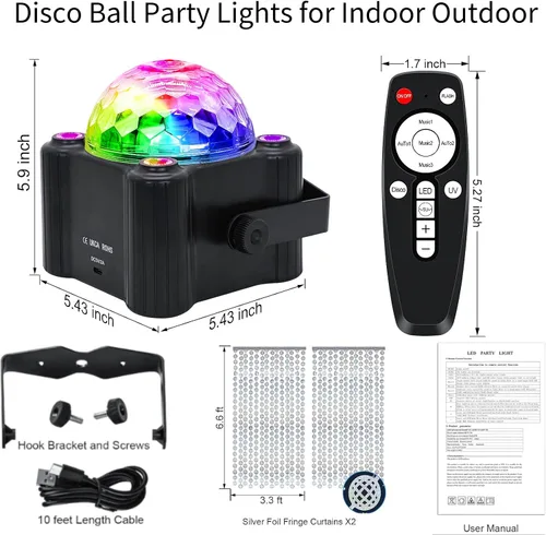 Vista 9 de Luz de bola de discoteca, luces de DJ para fiestas, luces estroboscópicas activadas por sonido, decoraciones de fiesta de discoteca, iluminación