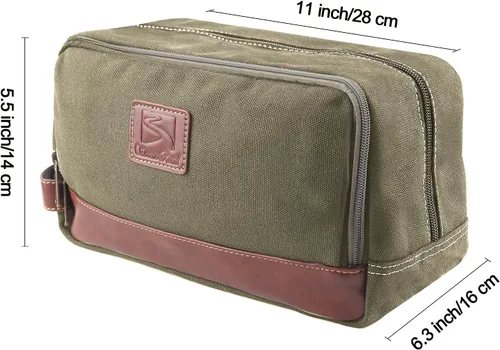 Vista 3 de Neceser de viaje para hombres y mujeres, organizador de artículos de tocador de lona resistente al agua, de cuero vegano, kit de Dopp colgante
