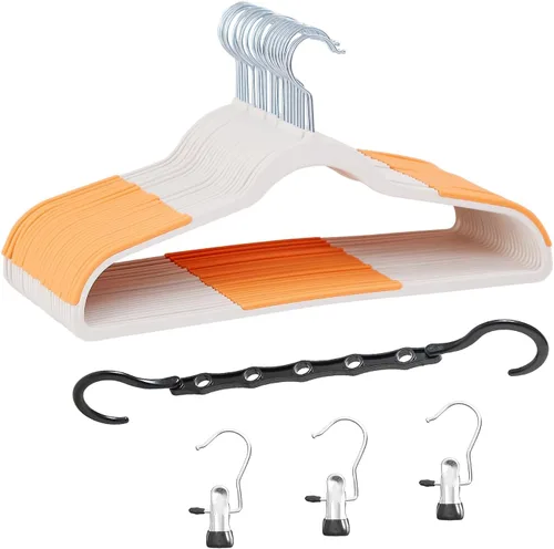 Vista 16 de VECELO - Juego de 25 perchas de plástico, con muescas antideslizantes para hombros para ahorrar espacio en el armario, percha resistente para Beige