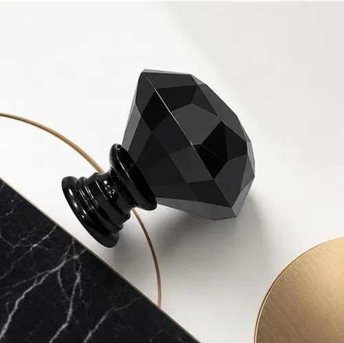 Vista 5 de 6 pomos de cristal de cristal de 1.18 pulgadas para cajones, pomos negros en forma de diamante, manijas con tornillos para cocina, baño, tocador