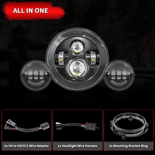 Vista 7 de Wisamic Faro LED para motocicleta de 7 pulgadas, lámparas de paso de 4.5 pulgadas, luces antiniebla y anillo de montaje, compatible con Harley