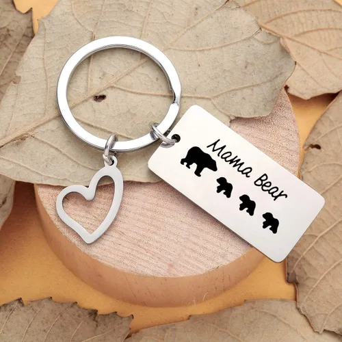 Vista 3 de Waeceip Mom Gifts-Mama Bear Llavero Anillo Dulce Familia Mama Oso Joyería Oso Cachorros Mamá Tía Abuela