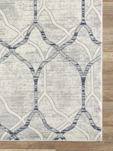 Vista 4 de Abani Alfombra moderna de 3 x 5 pies, diseño geométrico gris y azul, colección Arto