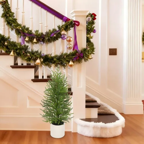 Vista 7 de 2.6FT Artificial Small Mini Pine Tree for Tabletop, Real Touch 31 inch Premium Artificial Topiary Tree Potted Plants for Home Tabletop Entryway