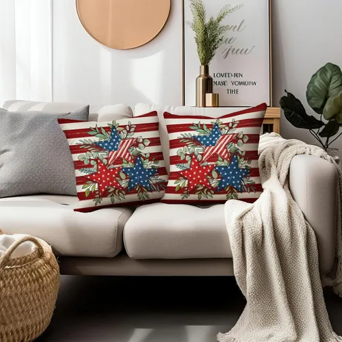 Vista 51 de Juego de 2 fundas de almohada de 16 x 16 pulgadas, diseño patriótico de bandera estadounidense con estrellas para exteriores, estilo casa de campo