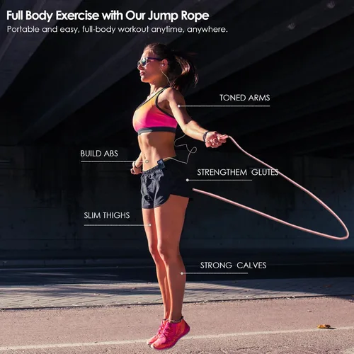 Vista 4 de Paquete de 2 cuerdas de saltar para fitness, cuerda de saltar de velocidad para hombres, niños y mujeres, cuerda de salto para entrenamiento, juego