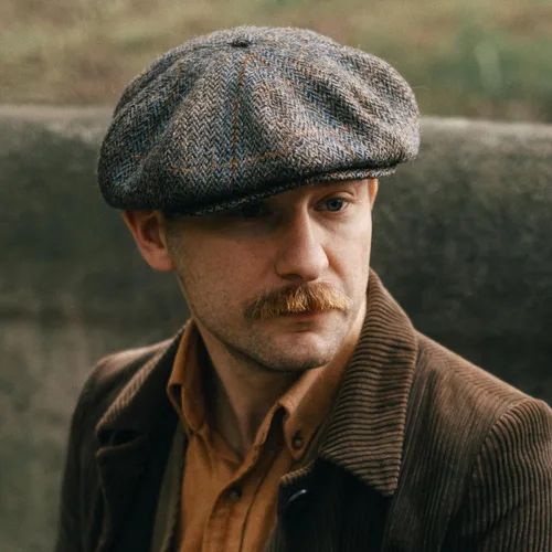 Vista 5 de Sterkowski Peaky Gorra 100% Harris Tweed Newsboy para hombres y mujeres Caliente clásico elegante sombrero de 8 paneles Cuadros marrón/azul