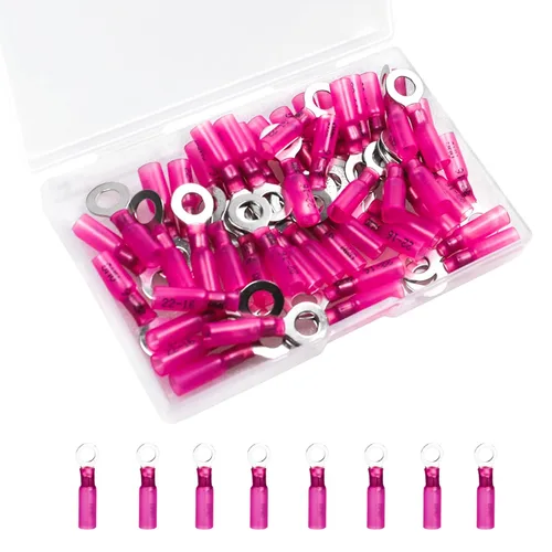 Vista 13 de 50 unidades de conectores de cable termorretráctiles, terminales de anillo impermeables de 12-10 AWG, terminales de cable de 12-10 AWG de 1/4" (M6)