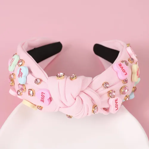 Vista 5 de Diademas de corazón de caramelo para el día de San Valentín para mujer, diadema de corazón de conversación de amor con diamantes de imitación