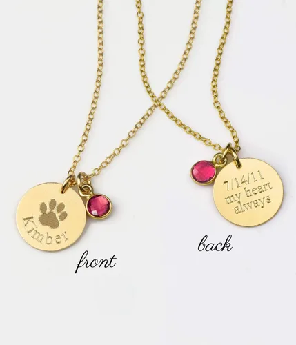 Vista 7 de Paw Print Necklace with birthstone, personalized paw print necklace, pet necklace, in memory of dog, pet memorial jewelry memorial jewelry