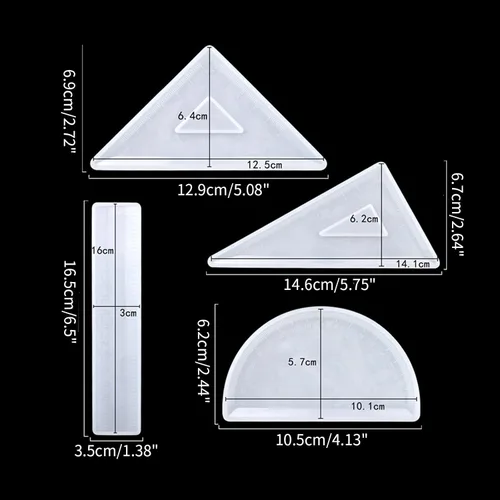 Vista 3 de Molde de resina de cristal, molde de silicona epoxi, 4 piezas, transportador, triángulo, regla de ángulo recto, molde de bricolaje