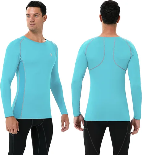 Vista 2 de Runhit Camisas de compresión para hombre de manga larga fresca y seca atlética, camisetas de entrenamiento para pesca y sol, mallas térmicas