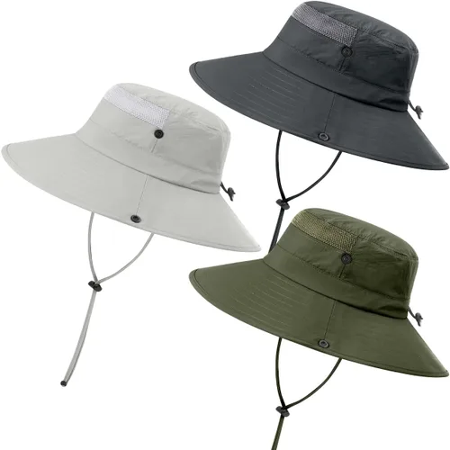 Vista 8 de Paquete de 3 sombreros Boonie para hombre, protección UV, sombrero de pesca al aire libre para senderismo, safari y jardinería
