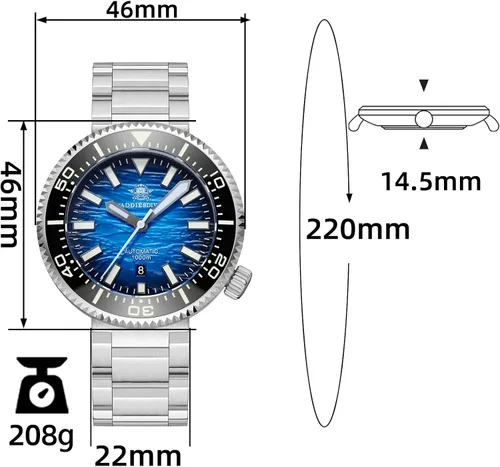 Vista 2 de ADDIESDIVE Diver 1000 M NH35 Reloj de buceo automático para hombre con 2545 azul acero/8215