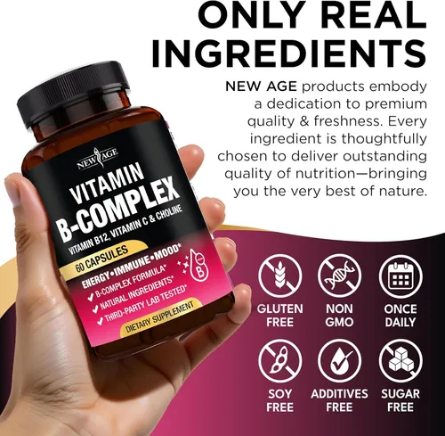 Vista 7 de Complejo de vitamina B para hombres y mujeres - Hecho en Estados Unidos - Complejo B: B1, B2, B3, B5, B6, B7, B8, B9, B12 con vitamina C, colina