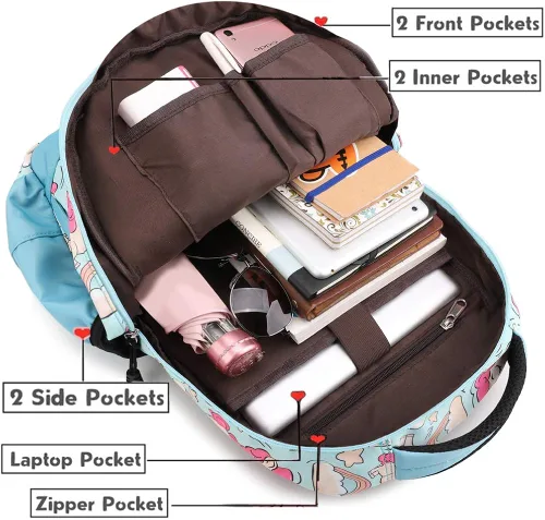 Vista 5 de Meisohua Mochilas escolares para niñas, mochila de unicornio con bolsa de almuerzo y estuche para lápices, juego de bolsas escolares 3 en 1
