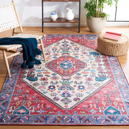 Vista 8 de SAFAVIEH Tucson Collection - Alfombra lavable de 2 pies 6 pulgadas x 8 pies, beige y gris, antideslizante, ideal para zonas de alto tráfico en sala