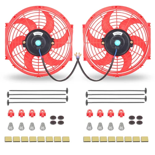 Vista 19 de Juego de 2 ventiladores eléctricos universales delgados, tire/empuje, 7 pulgadas, negro, 12V 80W, kit de montaje de alto rendimiento para radiador