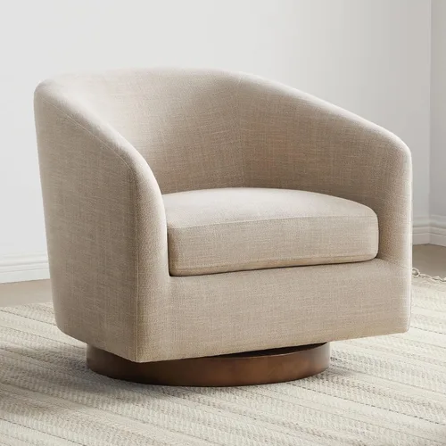 Vista 12 de CHITA Silla Giratoria de Acento, Silla Barrel Tapizada en Terciopelo con Certificación FSC para Sala de Estar, Completamente Ensamblada, Naranja