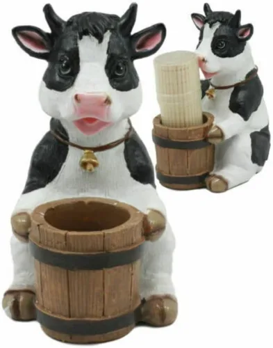 Vista 4 de Granja Bovine Holstein Vaca Madera Barril Palillos Titular con palillos de dientes