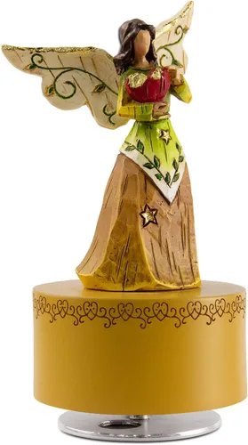 Vista 10 de Caja de música, figurita de caja musical del Ángel Guardián sosteniendo un corazón, cajas musicales esculpidas pintadas a mano, figuras de cajas