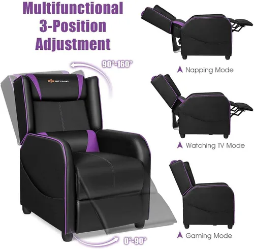 Vista 6 de Silla reclinable para juegos de masaje, color morado Púrpura