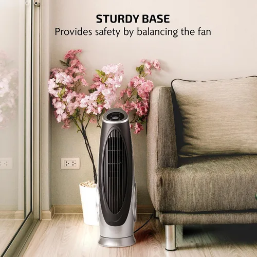 Vista 5 de OVENTE Ventilador de torre oscilante con control remoto, panel LCD de 3 velocidades y temporizador de 8 horas, ventilador de piso silencioso y sin