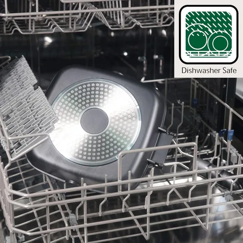 Vista 7 de S·KITCHN Sartén para parrilla con mango plegable, sartén antiadherente para estufas, sartén cuadrada compatible con inducción con boquillas