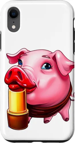 Vista 25 de Funda para iPhone 17 con lápiz labial para niñas en un cerdo