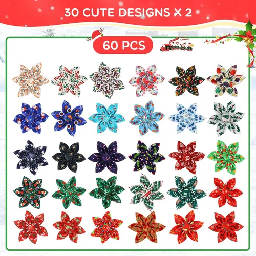 Vista 4 de Silkfly 60 piezas de collar de perro, flores a granel, collar de invierno, corbatines de flores, accesorios para perros pequeños, medianos