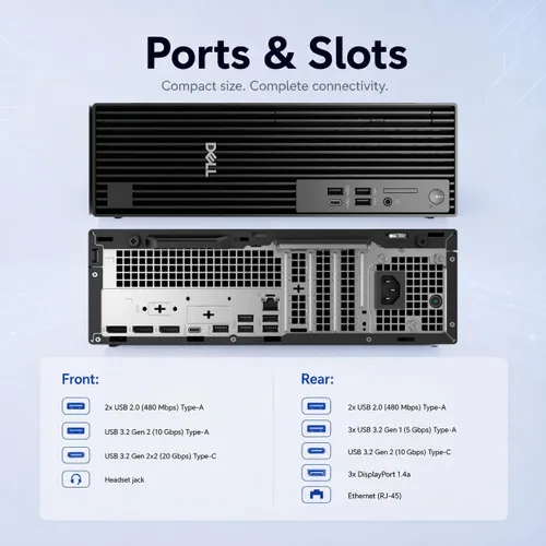Vista 5 de Dell Pro Slim Plus QBS1250 AI PC (Next Gen OptiPlex 7020 Plus SFF), Intel 20-Core Ultra 7 265, Business Desktop, IST Computer Customized