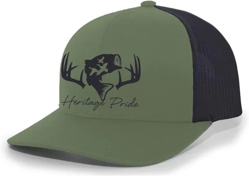 Vista 24 de Heritage Pride Sombrero de camionero de malla bordada para hombre de caza de pato de pesca de ciervos