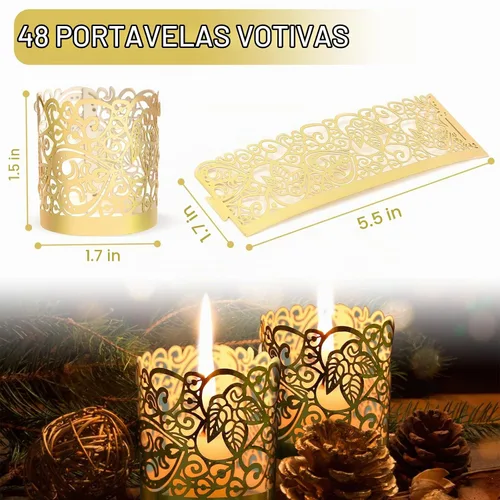 Vista 2 de LOVEINUSA 48 portavelas votivas, velas de té dorado, hada de velas