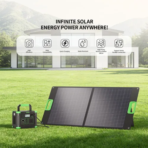 Vista 6 de GRECELL Panel solar portátil de 120 W para estación de energía, 24% de alta eficiencia, panel bifacial de 21.6 V, plegable, impermeable, con salida