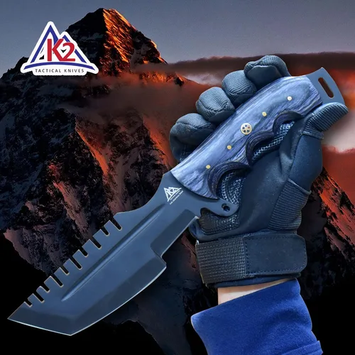 Vista 9 de Cuchillo de hoja fija resistente forjado a mano hecho a mano Caza Camping Supervivencia EDC