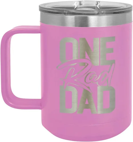 Vista 6 de ONE RAD DAD Taza de café negra de 15 oz con tapa deslizante Taza de café de viaje aislada Ideas de regalos del día del padre de hijo o hija