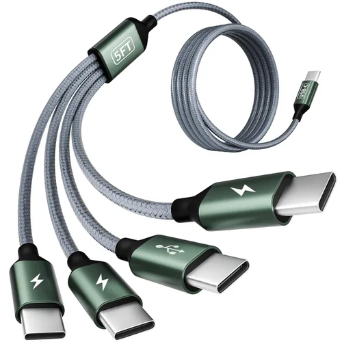 Vista 8 de Cable de carga de 240W 4 en 1, cable de carga rápida USB C a Lightning, cable trenzado USB a USB C, cable de carga múltiple esencial para viajes