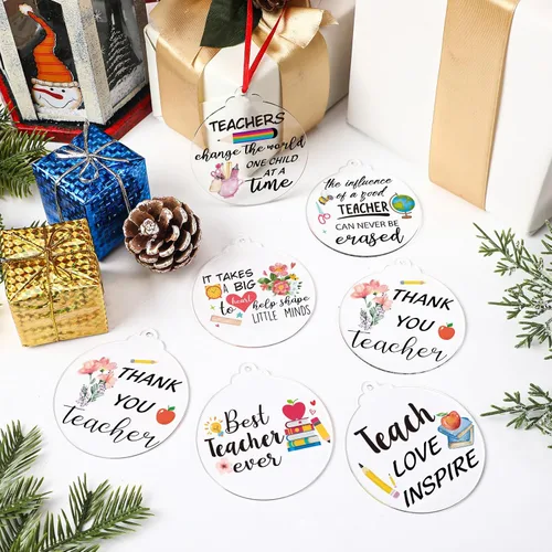 Vista 4 de Suzile 36 piezas de adornos de Navidad para profesores, regalos inspiradores, regalo de amistad, regalo redondo de acrílico para colgar, adornos