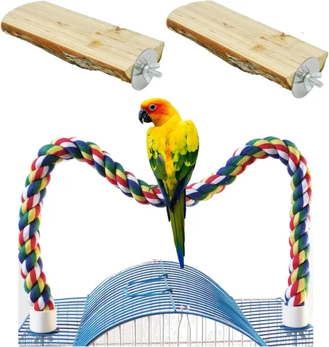 Vista 13 de Perca para pájaros, perca de cuerda para pájaros y percha de cuerda, perchas para pájaros para jaula, perca de cuerda para conures, loros, cacatúa
