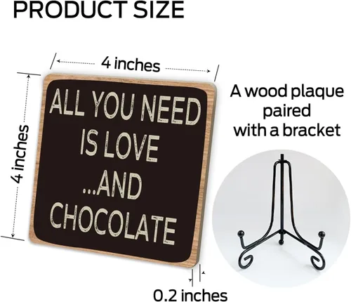 Vista 2 de Letreros de madera para mesa de cocina, cafetería, bar, decoración de escritorio, placa de madera con soporte, All You Need is Love and Chocolate