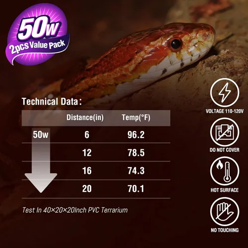 Vista 4 de Leoterra Bombilla de calor nocturno de reptiles de 50 W, lámpara de calor nocturna infrarroja roja de 10-20 galones, uso de terrario de vidrio