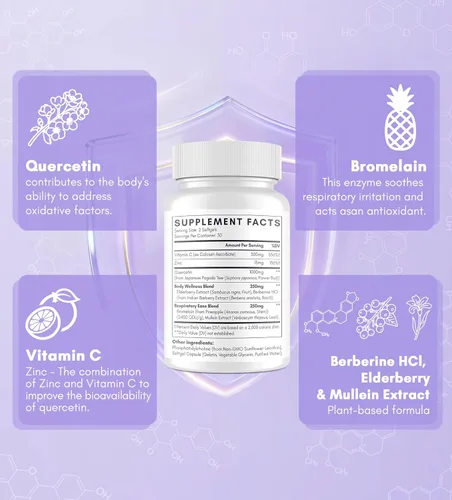 Vista 7 de Quercetina con bromelina Suplementos de quercetina liposomal con alta absorción para respiratorio e inmunidad* Quercitina 1000 mg con vitamina C