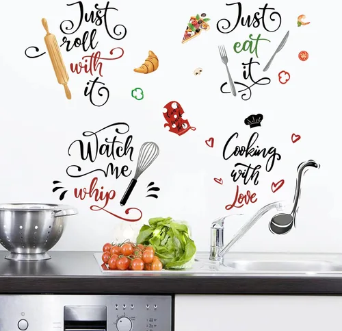 Vista 2 de wondever Calcomanías de pared de cocina con citas y utensilios de cocina