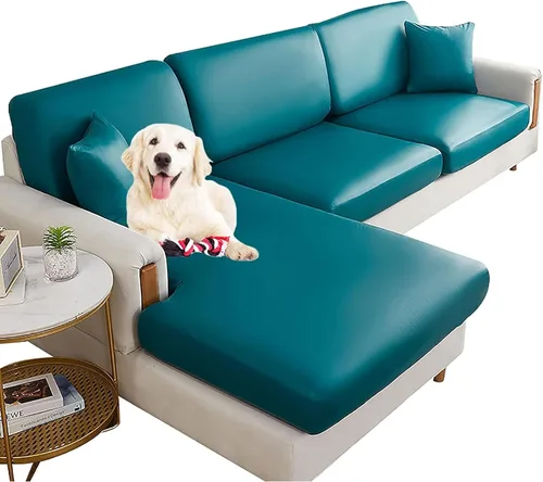 Vista 15 de HUHJYUGE Funda de cojín impermeable para sofá, cojín elástico de piel sintética, protector de muebles antideslizante con parte inferior elástica
