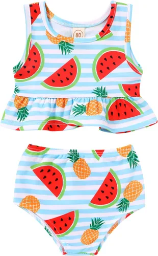 Vista 27 de YOUNGER TREE Traje de baño de verano para niñas pequeñas, sin mangas, traje de baño a rayas, traje de dos piezas, bikini