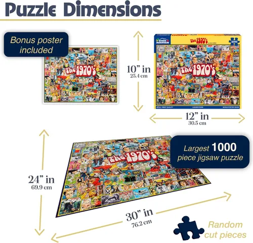 Vista 2 de White Mountain Puzzles - Rompecabezas temático de los años 70, 1000 piezas Piezas grandes, regalo para adultos y familia, 24 x 30 pulgadas, collage