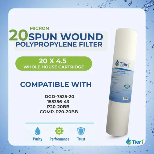 Vista 2 de Tier1 Filtro de agua de 20 micras de 20 x 4.5 pulgadas Cartucho de prefiltro de agua de polipropileno hilado para toda la casa Reemplazo